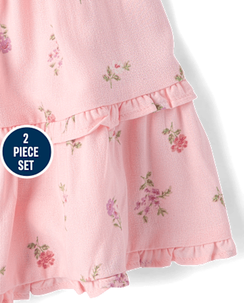 Ensemble 2 pièces à volants floraux pour filles