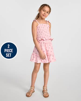 Ensemble 2 pièces à volants floraux pour filles