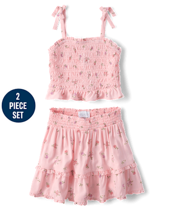 Ensemble 2 pièces à volants floraux pour filles