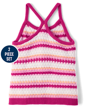 Toddler Girls Striped Crochet 2-Piece Outfit Set