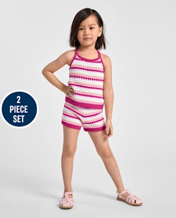 Toddler Girls Striped Crochet 2-Piece Outfit Set