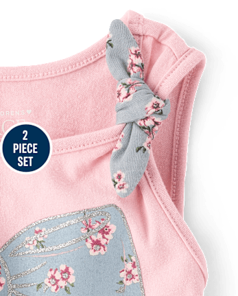 Toddler Girls Glitter Floral Bow 2-Piece Outfit Set