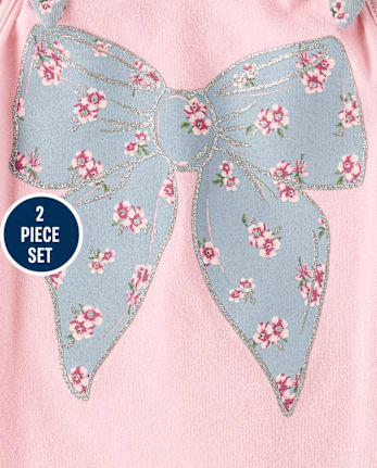 Toddler Girls Glitter Floral Bow 2-Piece Outfit Set