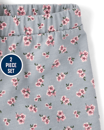 Toddler Girls Glitter Floral Bow 2-Piece Outfit Set