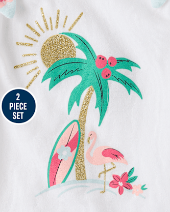 Toddler Girls Glitter Beach Bow 2-Piece Outfit Set