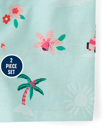 Ensemble 2 pièces pour petites filles avec nœud papillon pailleté sur le thème de la plage