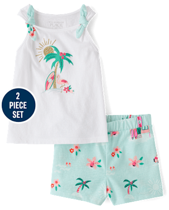 Toddler Girls Glitter Beach Bow 2-Piece Outfit Set