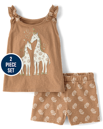 Toddler Girls Graphic Ruffle 2-Piece Outfit Set