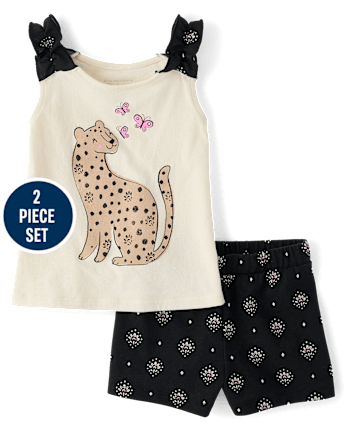Ensemble 2 pièces à volants graphiques pour petites filles