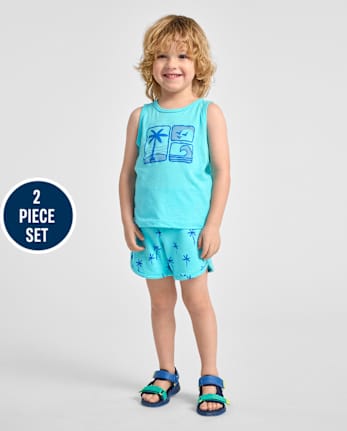 Baby And Toddler Boys Puff Print Beach 2-Piece Outfit Set