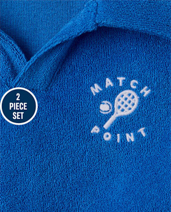 Baby And Toddler Boys Embroidered Tennis Textured Terry 2-Piece Outfit Set