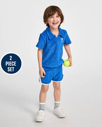 Baby And Toddler Boys Embroidered Tennis Textured Terry 2-Piece Outfit Set