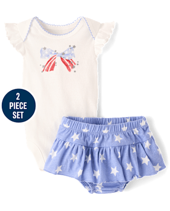 Baby Girls Glitter Americana 2-Piece Outfit Set