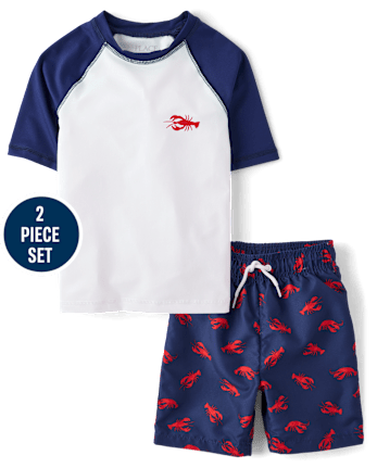 Maillot de bain anti-UV 2 pièces pour garçon, motif homard