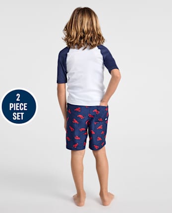 Maillot de bain anti-UV 2 pièces pour garçon, motif homard