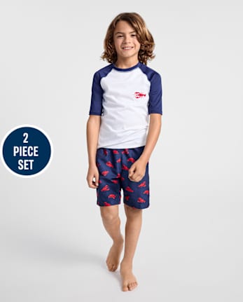 Maillot de bain anti-UV 2 pièces pour garçon, motif homard