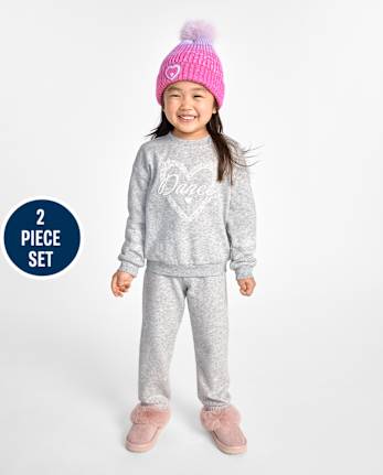 Ensemble 2 pièces en polaire premium à imprimé bouffant pour petites filles