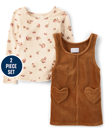 Toddler Girls Floral Heart Skirtall 2-Piece Outfit Set