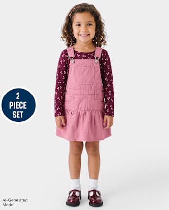 Toddler Girls Floral Skirtall 2-Piece Outfit Set - VINTAGE ROSE CL