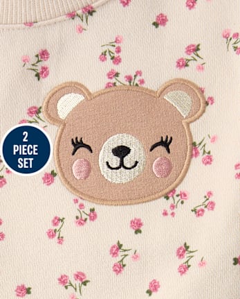 Toddler Girls Embroidered Bear 2-Piece Outfit Set