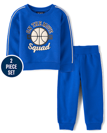 Baby And Toddler Boys Puff Print Basketball Premium Fleece 2-Piece Outfit Set