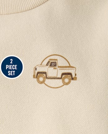 Baby And Toddler Boys Truck Colorblock Premium Fleece 2-Piece Outfit Set