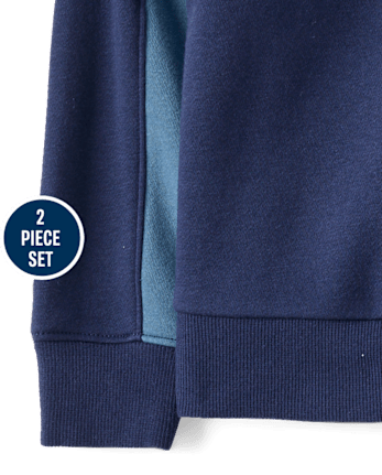 Ensemble 2 pièces en polaire premium à blocs de couleurs pour bébés et petits garçons - THUNDER BLUE