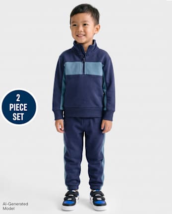Baby And Toddler Boys Colorblock Premium Fleece 2-Piece Outfit Set - THUNDER BLUE