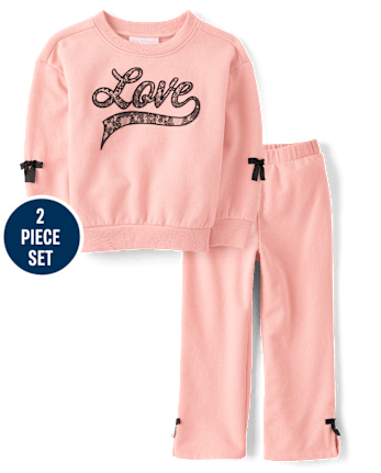 Toddler Girls Bow Fleece 2-Piece Outfit Set
