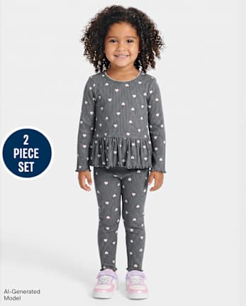 Toddler Girls Heart Ribbed 2-Piece Outfit Set - CHALKBOARD