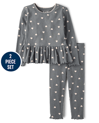 Toddler Girls Heart Ribbed 2-Piece Outfit Set