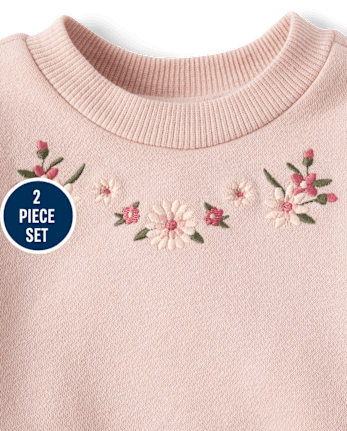 Baby Girls Embroidered Floral 2-Piece Playwear Set