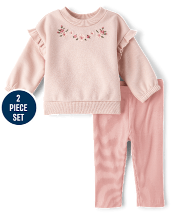 Baby Girls Embroidered Floral 2-Piece Playwear Set