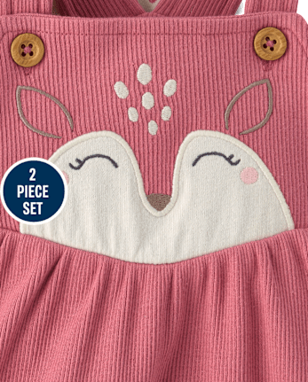 Baby Girls Embroidered Deer Overalls 2-Piece Playwear Set