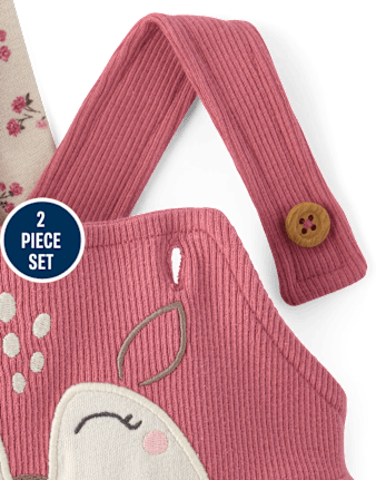 Baby Girls Embroidered Deer Overalls 2-Piece Playwear Set