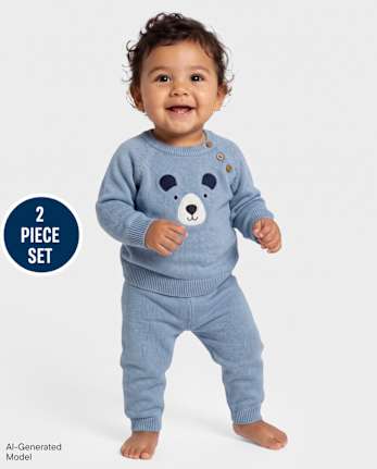 Baby Boys Applique Bear 2-Piece Outfit Set - CARBON BLUE