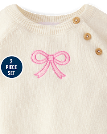 Baby Girls Embroidered Bow 2-Piece Outfit Set