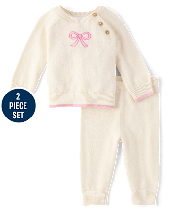 Baby Girls Embroidered Bow 2-Piece Outfit Set