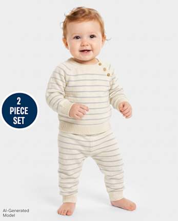Baby Striped 2-Piece Outfit Set - CHALK GRAY