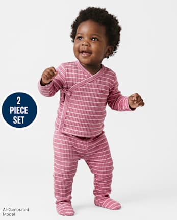 Baby Girls Striped 2-Piece Outfit Set - NECTAR PINK