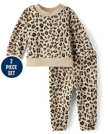 Baby Girls Leopard Premium Fleece 2-Piece Outfit Set