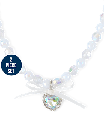 Girls Heart Beaded 2-Piece Jewelry Set