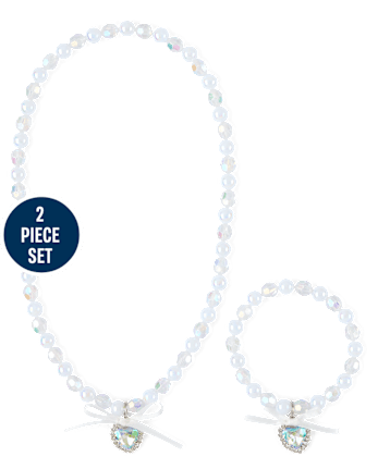 Girls Heart Beaded 2-Piece Jewelry Set