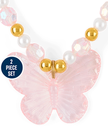 Girls Beaded Butterfly 2-Piece Jewelry Set
