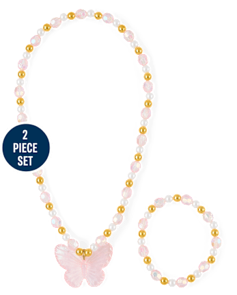 Girls Beaded Butterfly 2-Piece Jewelry Set