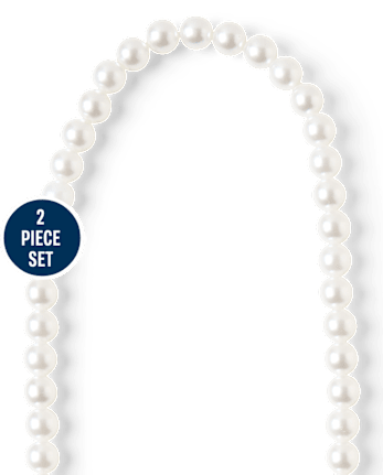 Girls Faux Pearl Beaded Heart 2-Piece Jewelry Set