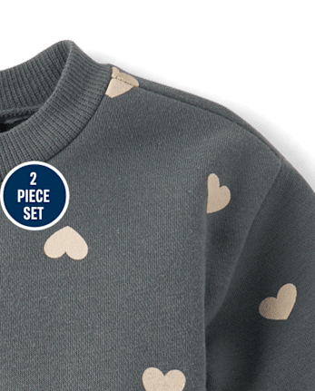 Baby Girls Heart Premium Fleece 2-Piece Playwear Set