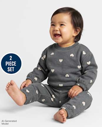 Baby Girls Heart Premium Fleece 2-Piece Playwear Set - FRAPPE