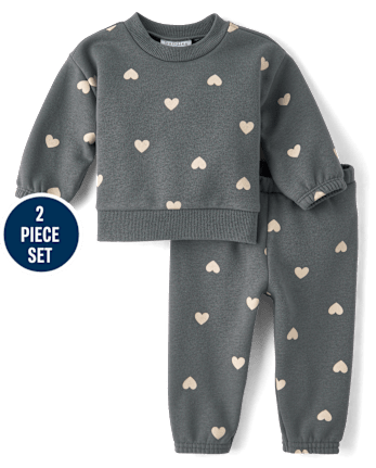 Baby Girls Heart Premium Fleece 2-Piece Playwear Set
