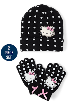 Girls Hello Kitty® Polka Dot 2-Piece Cold Weather Set - BLACK